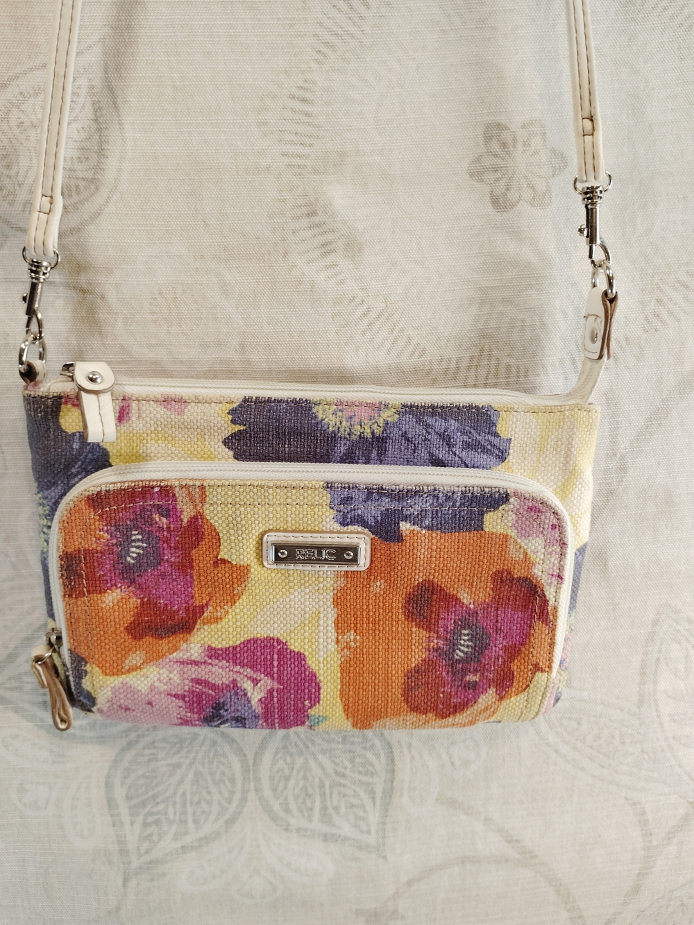 Relic Floral Crossbody Bag in Cream, Orange, Purple, Pink
